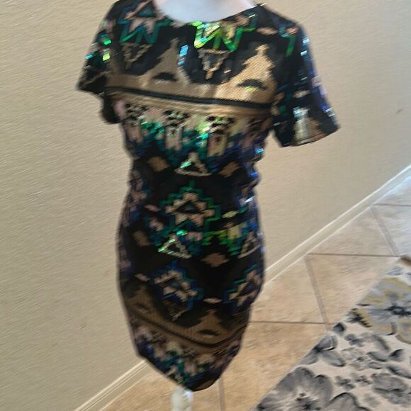 Club L Size 10 Two Piece Sequin Dress Outfit Green Aztec Tribal Club Glam NWT - Picture 2 of 16